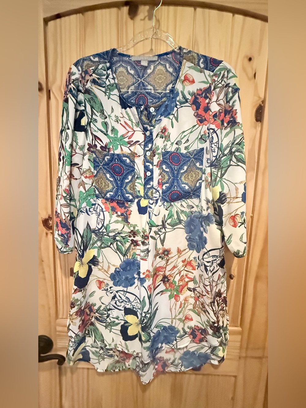 Valerie Stevens Floral Midi Dress in Blue, Cream, Yellow, Green